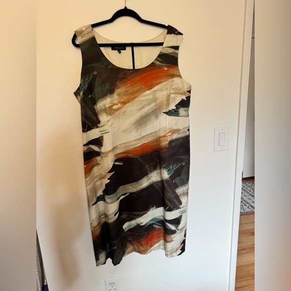 Lafayette 148 Sedona Sateen Cotton Sheath Dress Abstract Size 16 Plus Tank EUC - Picture 3 of 7